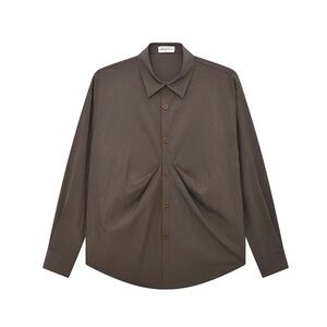 Unisex Design-Forward Pleated Button-Up Shirt